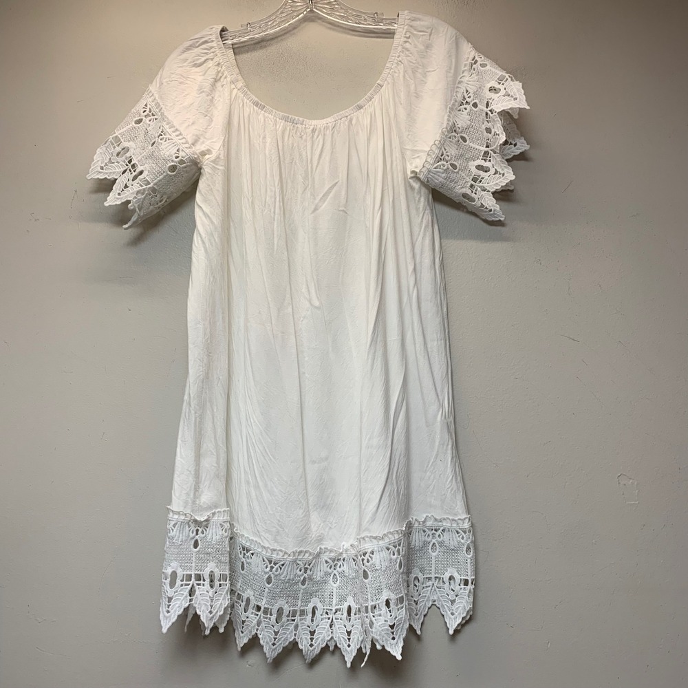 Iris Mini Dress Women XL White Excellent Boho Crochet‎ Lace Off Shoulder ID2816